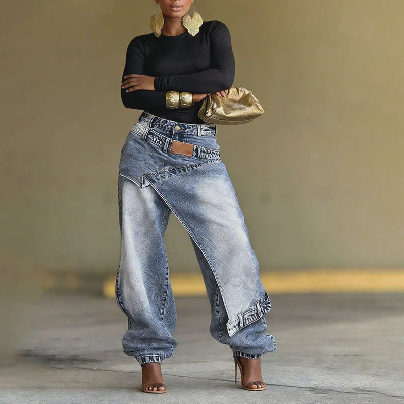 Street-Style High-Waisted Wide-Leg Jeans