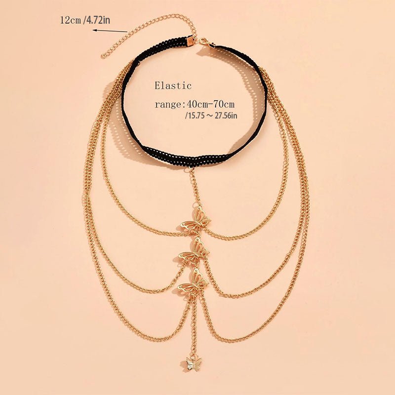 Elastic layered butterfly pendant thigh chain jewelry