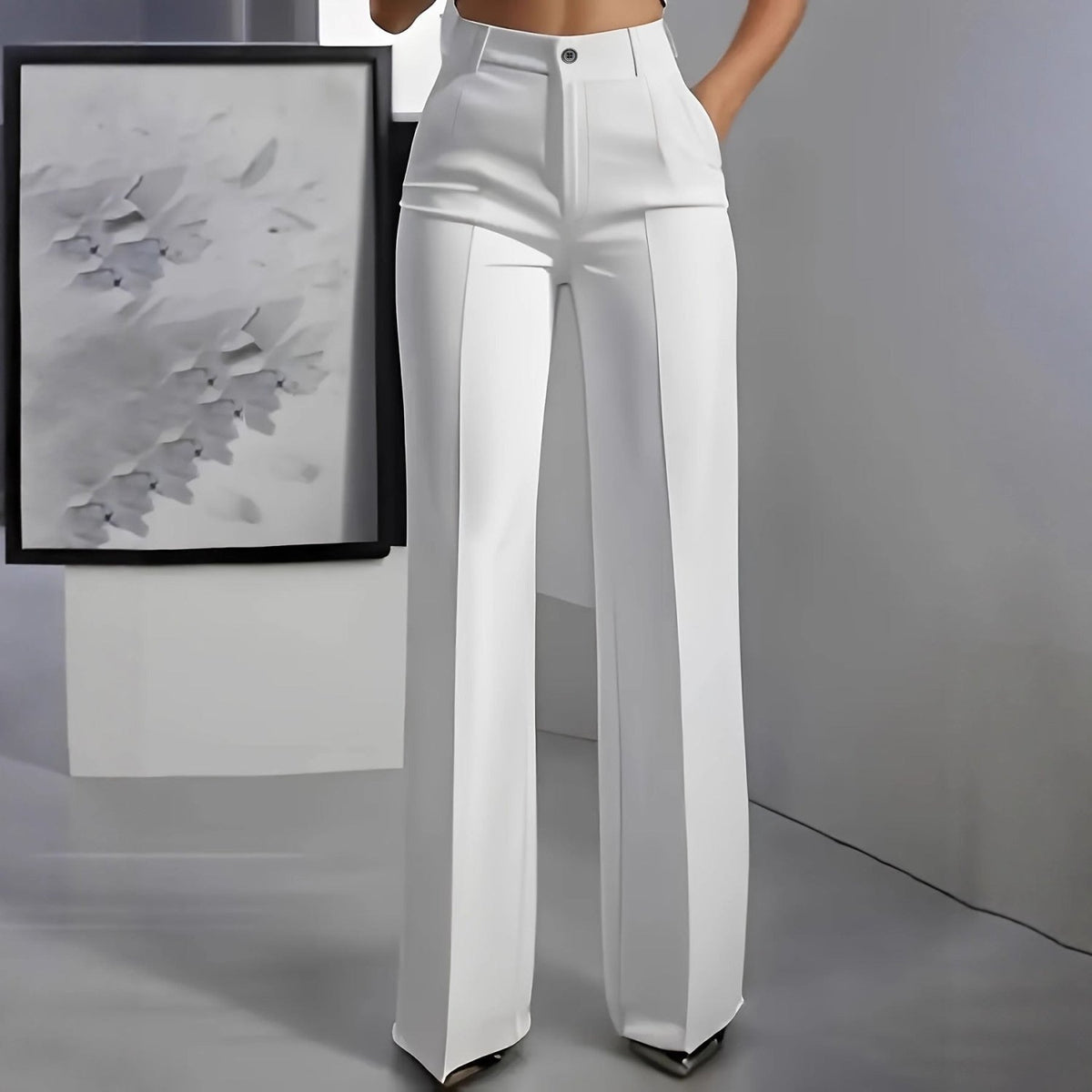 High-waisted straight-leg tailored trousers
