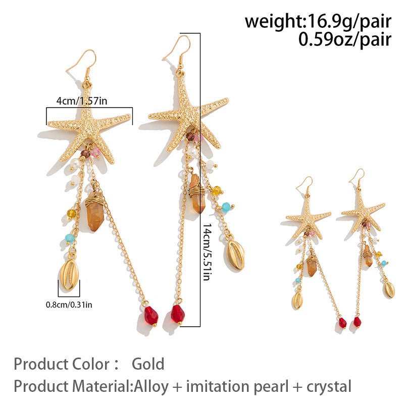 Beach-style starfish and jellyfish tassel earrings