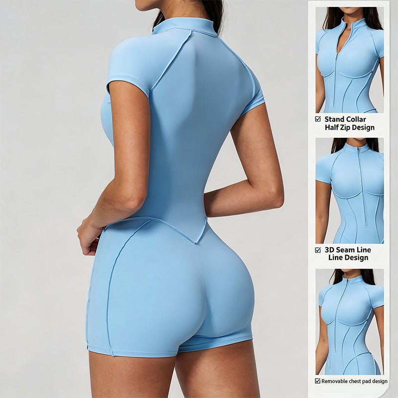 Stand-up collar half-zip shaping fitness bodysuit