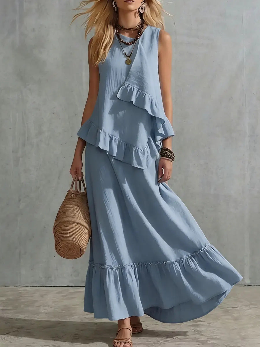 Women's Solid-Color Asymmetrical Sleeveless Maxi Dress