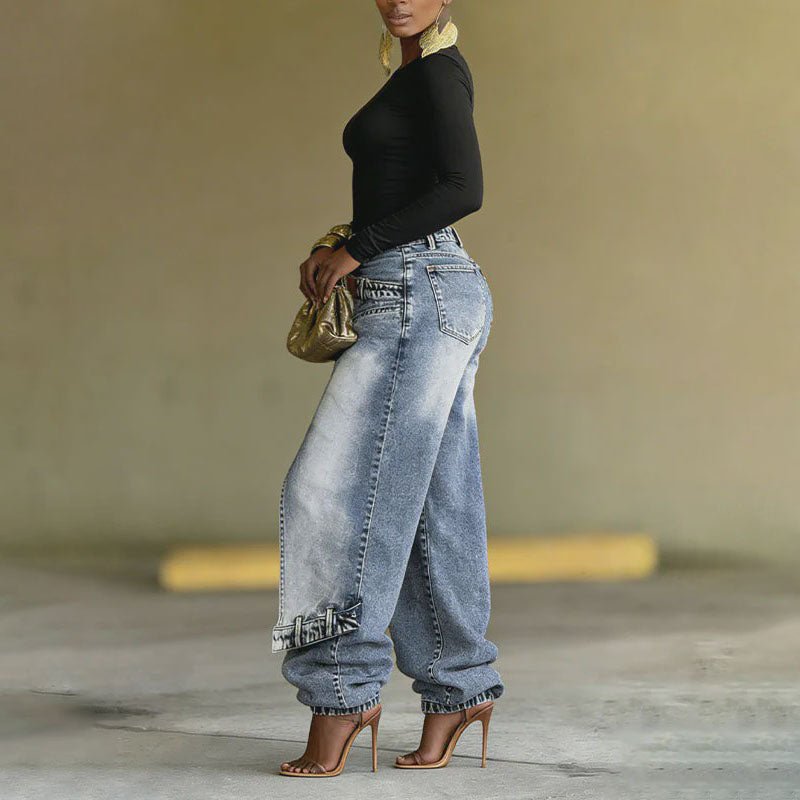 Street-Style High-Waisted Wide-Leg Jeans