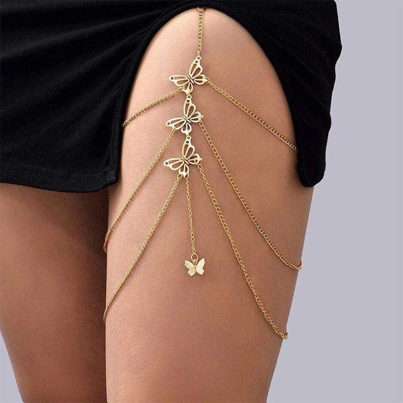 Elastic layered butterfly pendant thigh chain jewelry