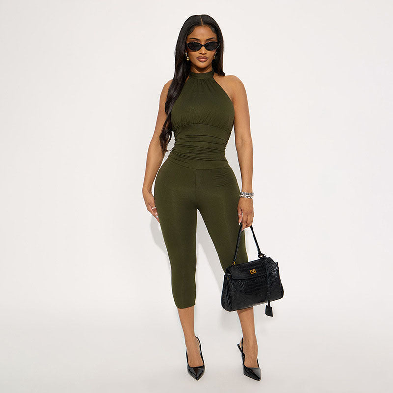 Halter-neck lace-up fitted jumpsuit
