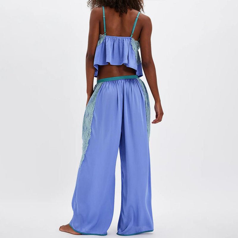 Lace-Trimmed Spaghetti Strap Camisole and Wide-Leg Pants Loungewear Set