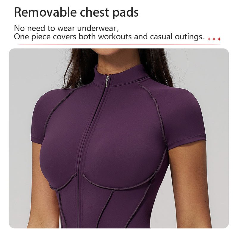Stand-up collar half-zip shaping fitness bodysuit