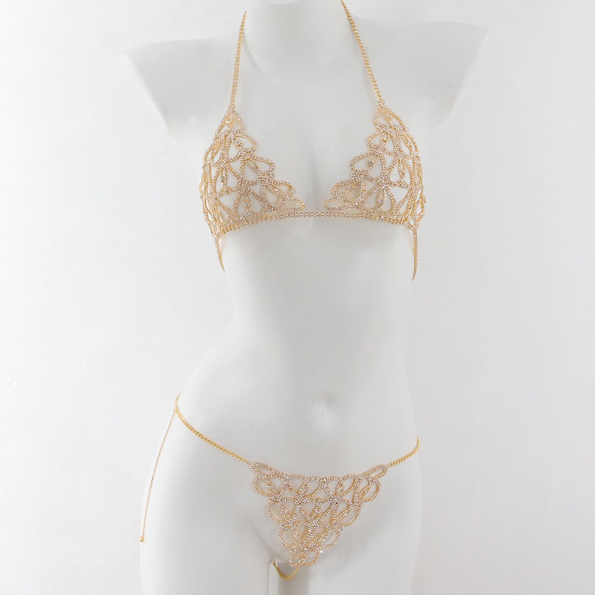 Rhinestone Heart Bra & Panty Body Chain Set