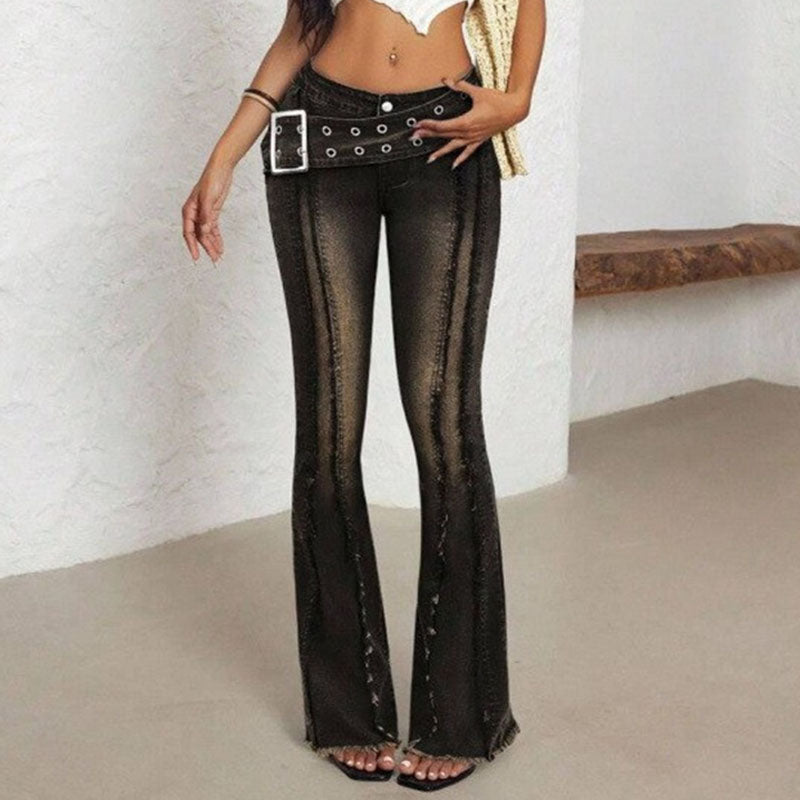 Vintage raw-hem micro-flare jeans