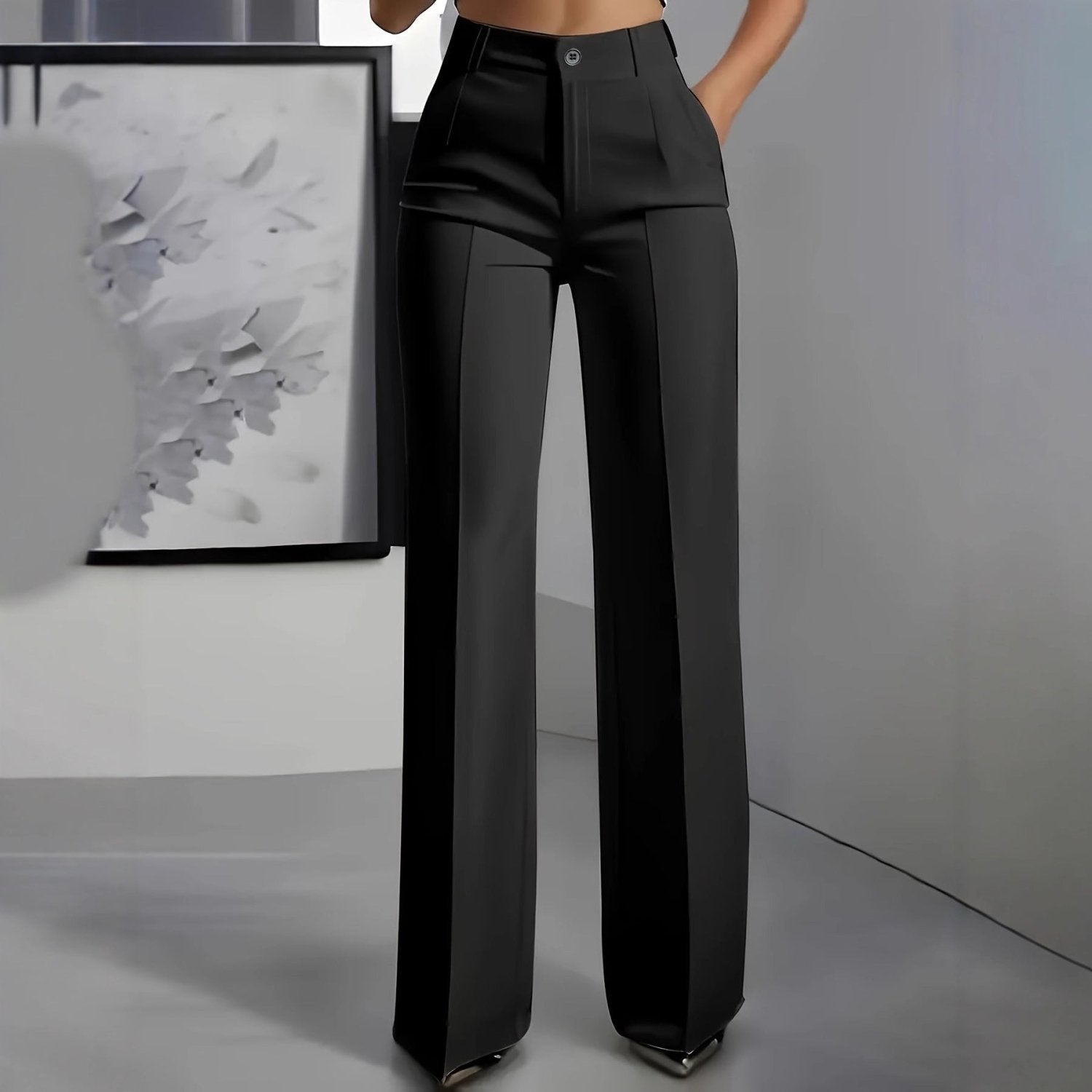 High-waisted straight-leg tailored trousers