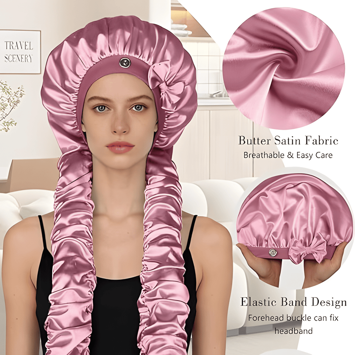 Satin Stretch Non-Slip Sleep Bonnet for Curly Hair