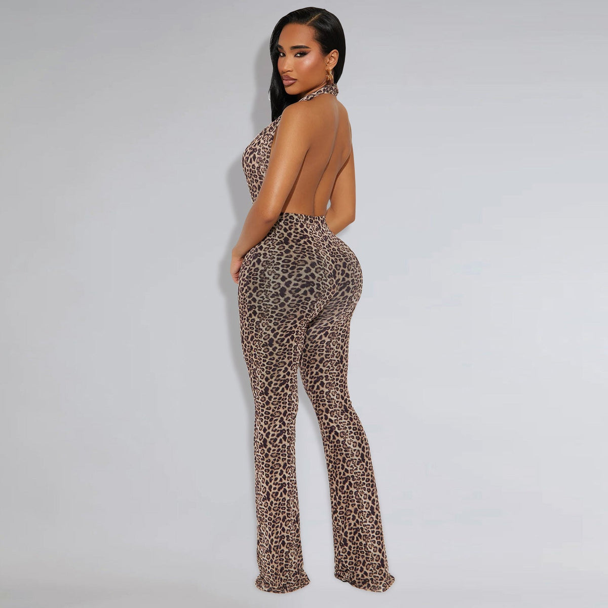 Leopard Print Halter Bodycon Jumpsuit
