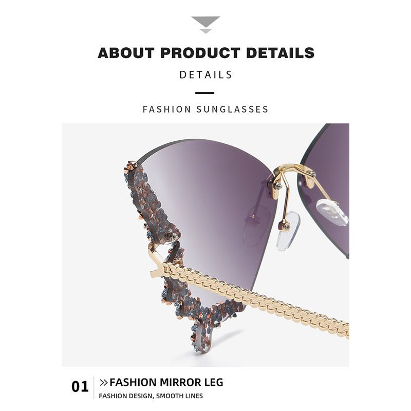 Butterfly-shaped sparkling rhinestone-rimmed sunglasses