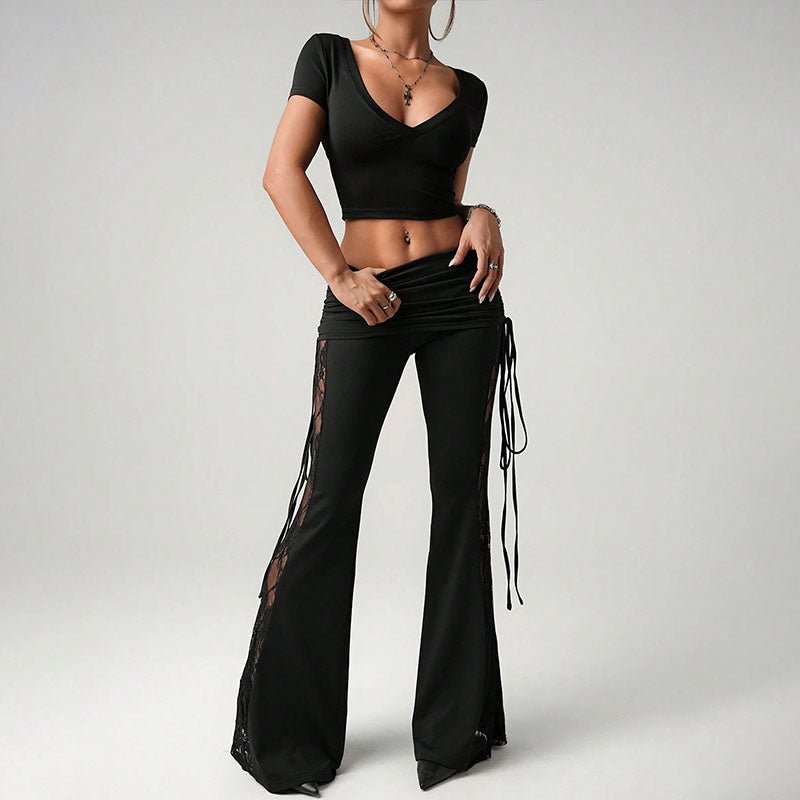 High-waisted lace-panel kick-flare trousers
