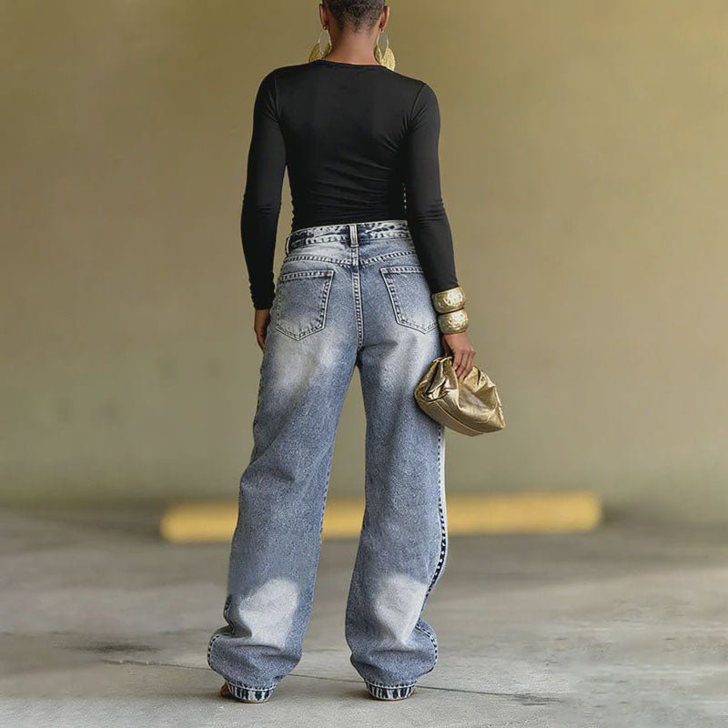 Street-Style High-Waisted Wide-Leg Jeans