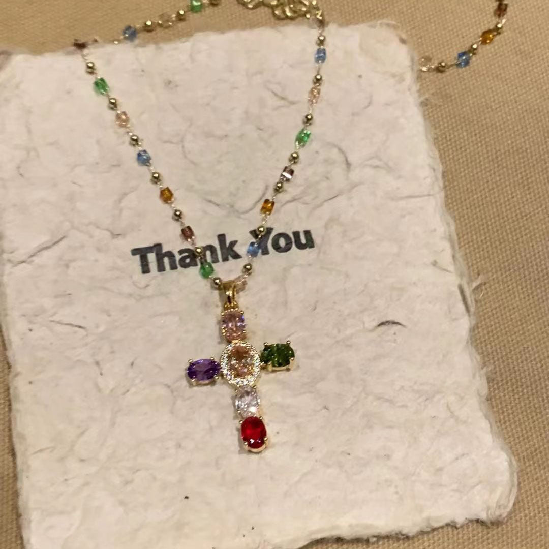 Colorful beaded cross necklace