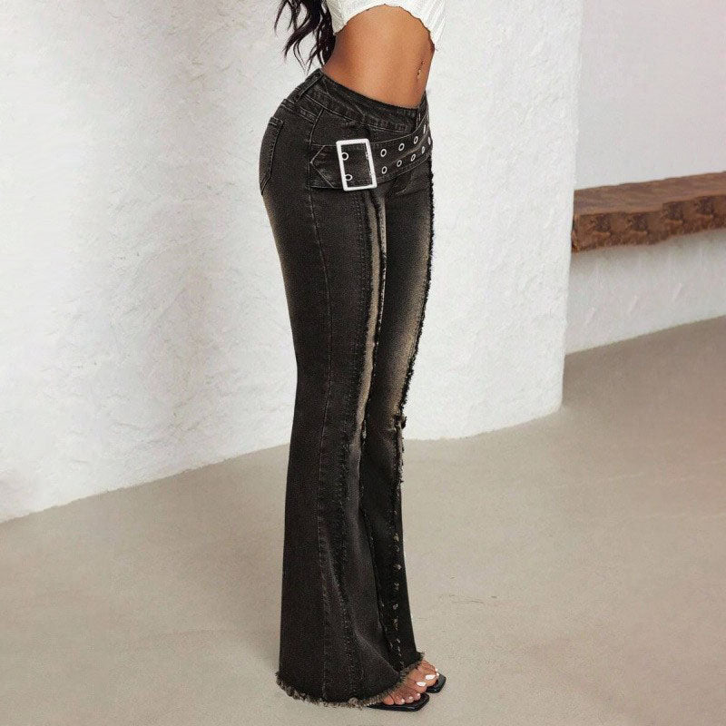 Vintage raw-hem micro-flare jeans