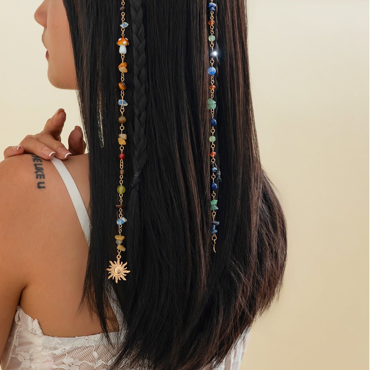 Sun and Moon Pendant Crystal Chip Beaded Hair Accessory Chain