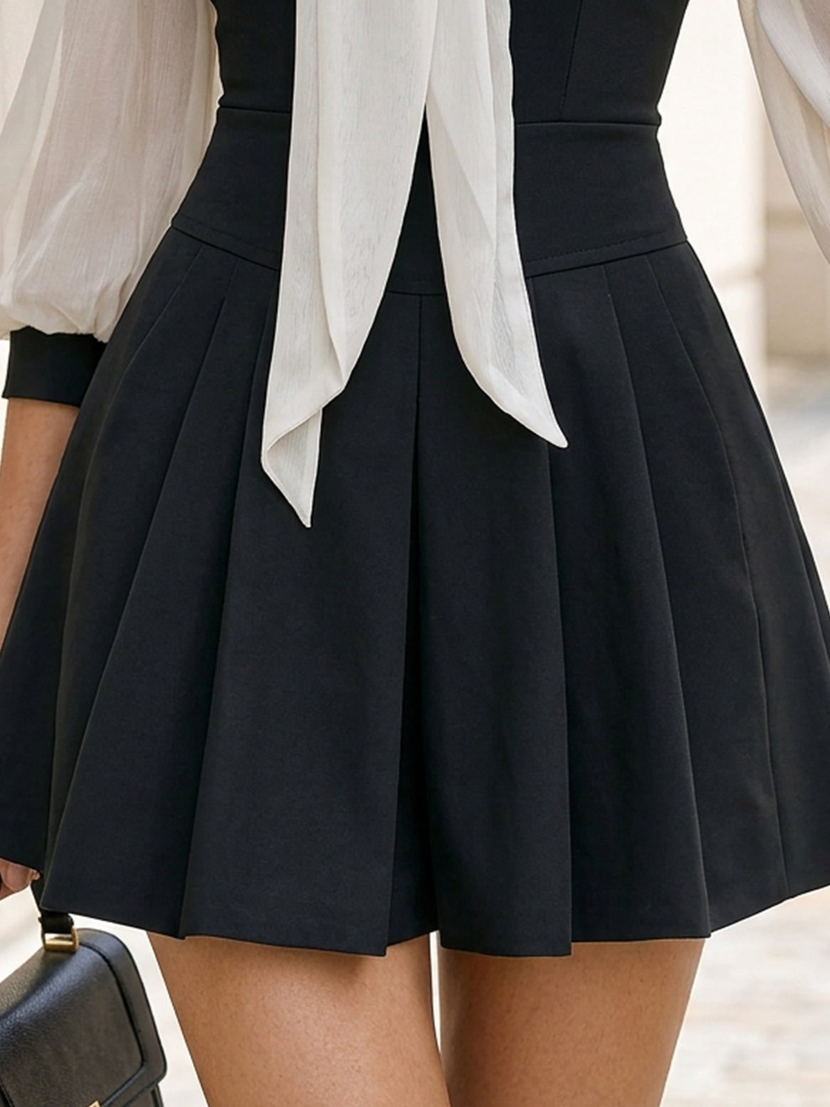 Contrast Chiffon Tie Neck Fit & Flare Mini Dress