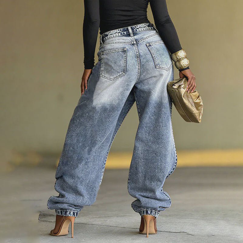 Street-Style High-Waisted Wide-Leg Jeans