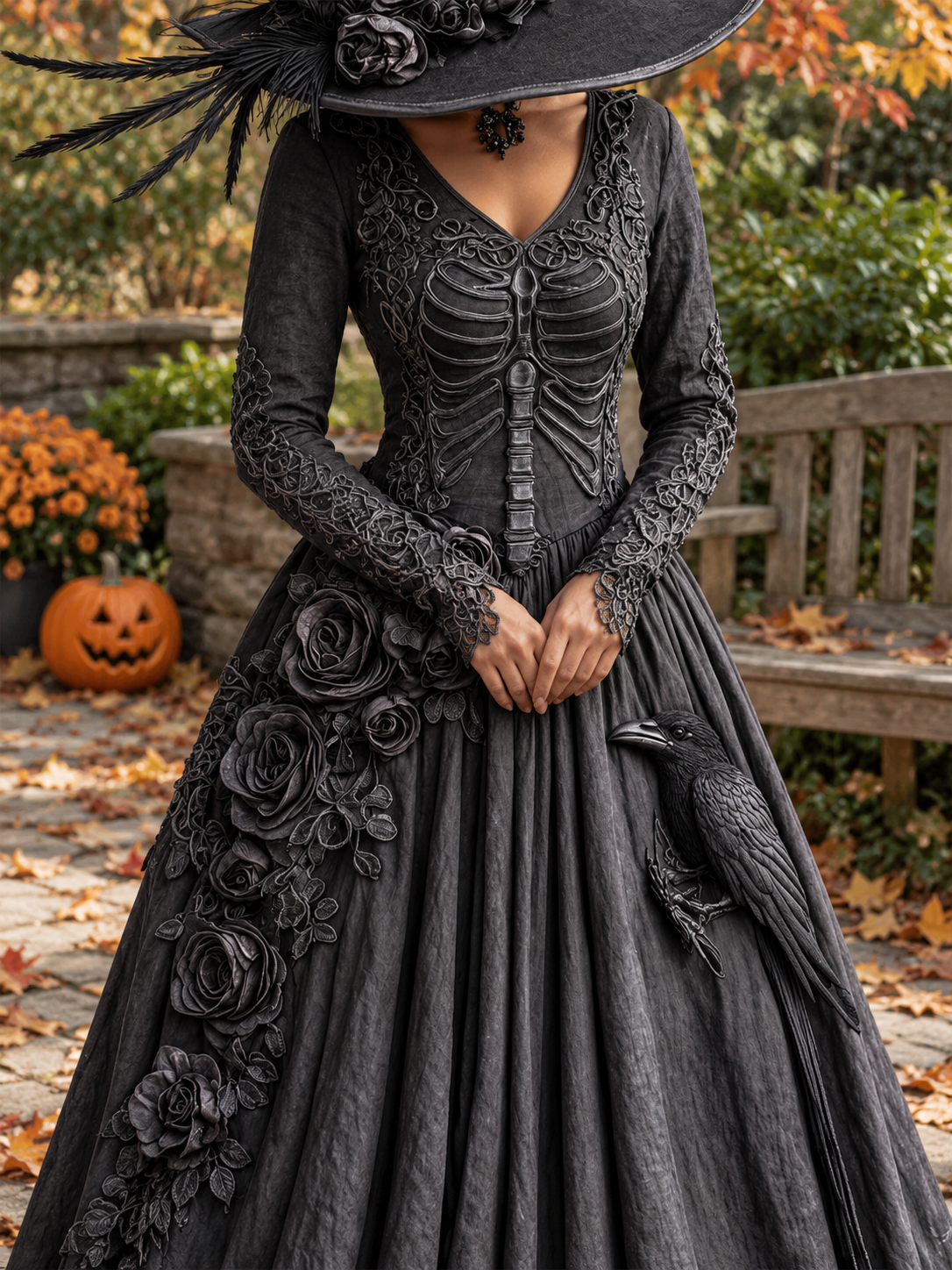 Women's Halloween Black Maxi Dress | Long Sleeve