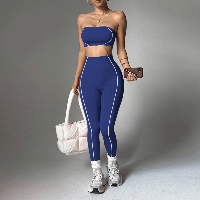Contrast Piping Bandeau High Waist Yoga Set