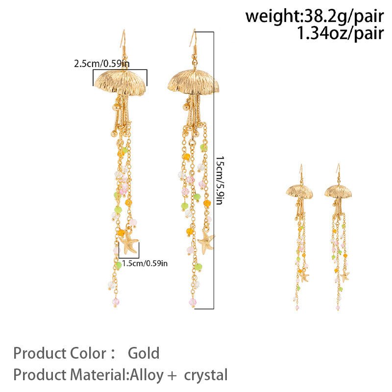 Beach-style starfish and jellyfish tassel earrings