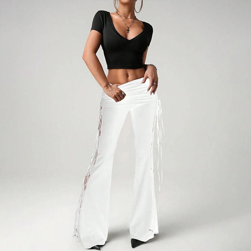 High-waisted lace-panel kick-flare trousers