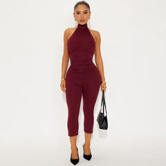 Halter-neck lace-up fitted jumpsuit