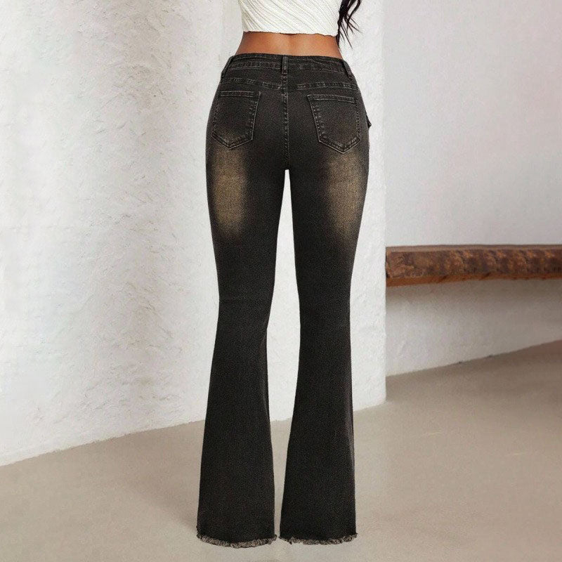 Vintage raw-hem micro-flare jeans