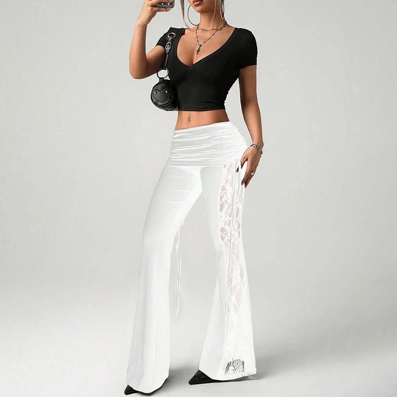 High-waisted lace-panel kick-flare trousers