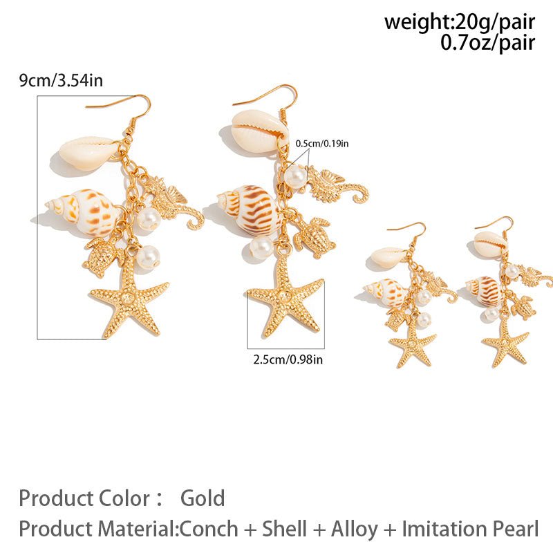 Beach-style starfish and jellyfish tassel earrings