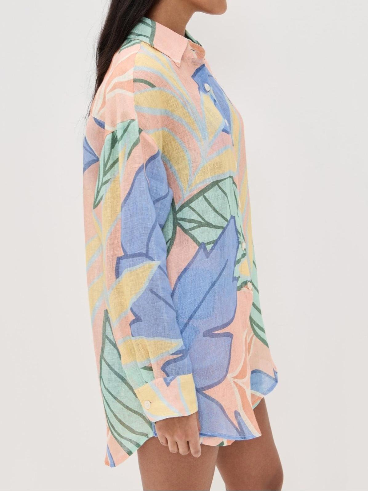 Playa Boyfriend Tropical Leaf Printed Short Set