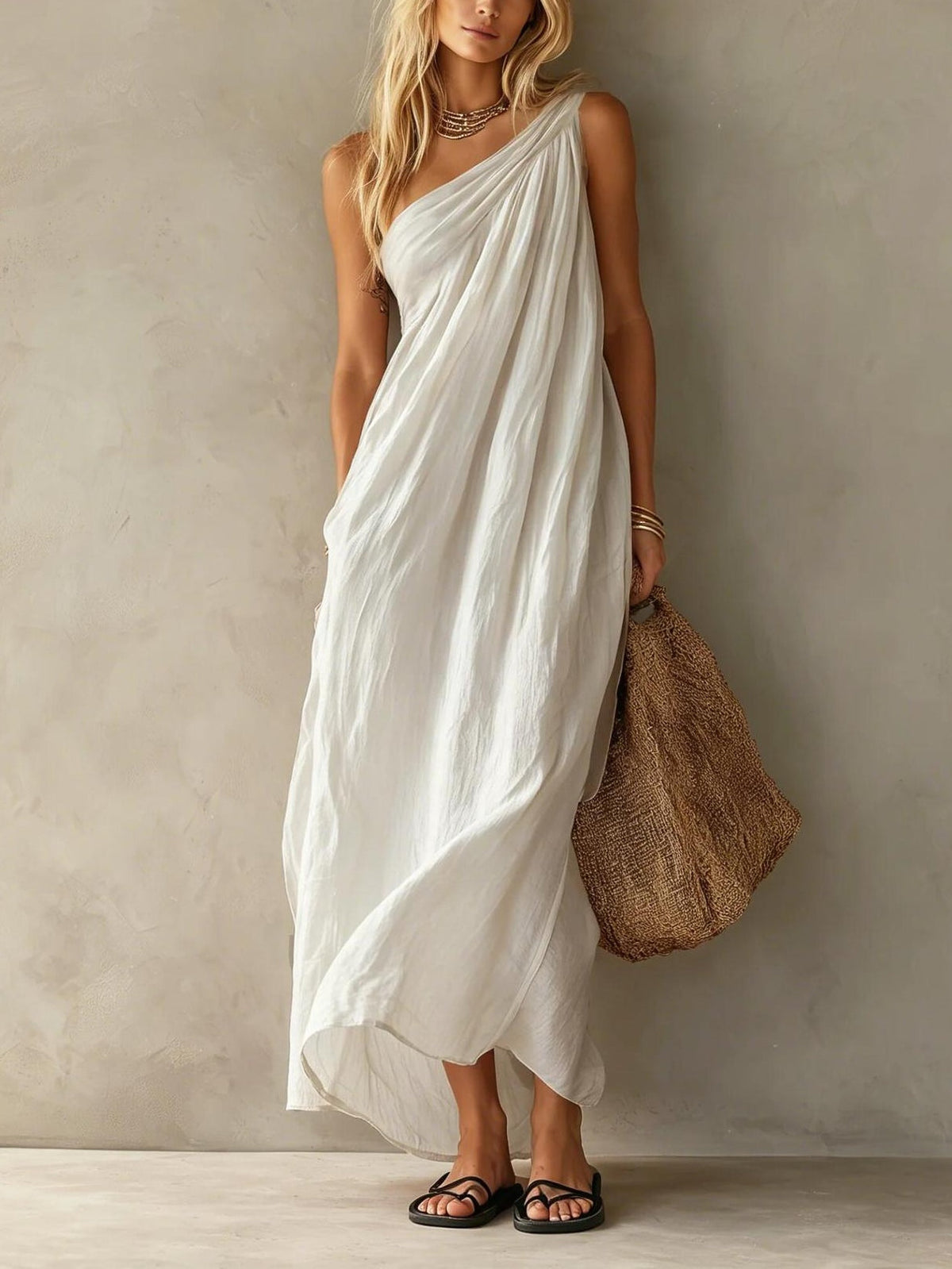 Elegant Pink One-shoulder Sleeveless Maxi Dress