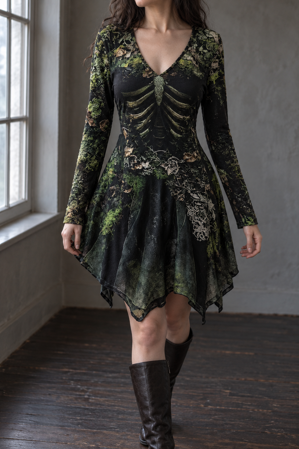 Women's Long Sleeve Halloween Green Dress | Mini