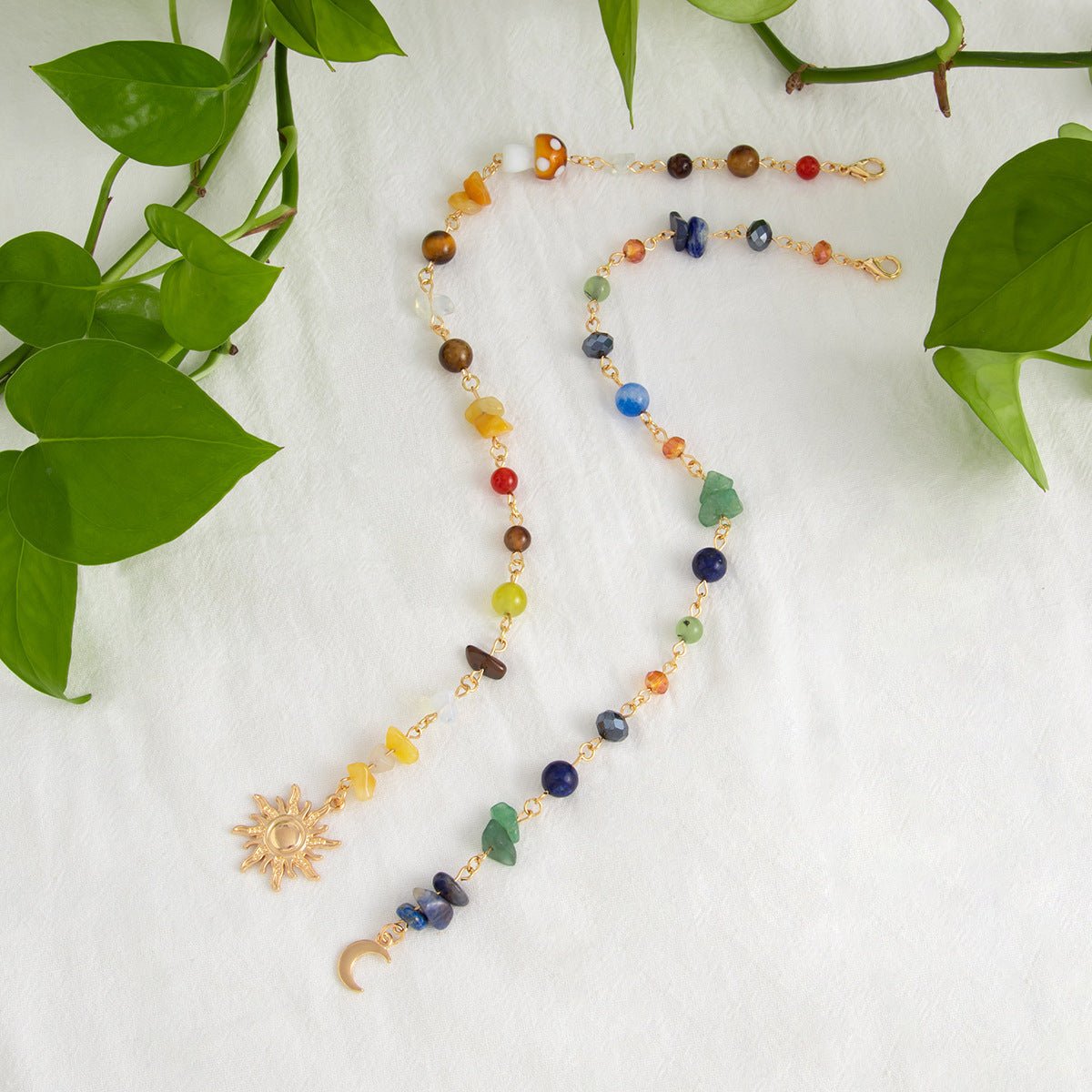Sun and Moon Pendant Crystal Chip Beaded Hair Accessory Chain