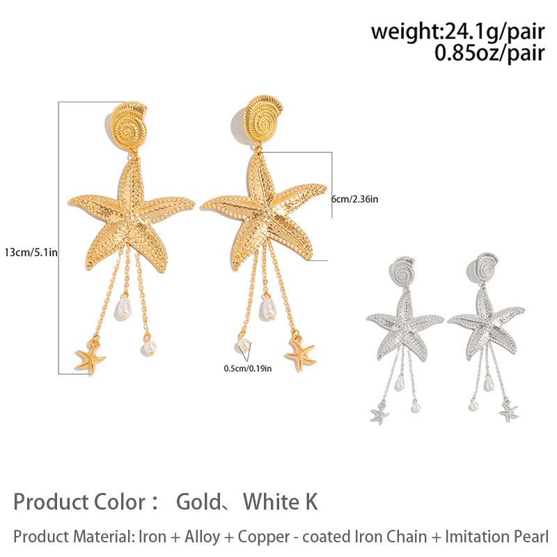 Beach-style starfish and jellyfish tassel earrings