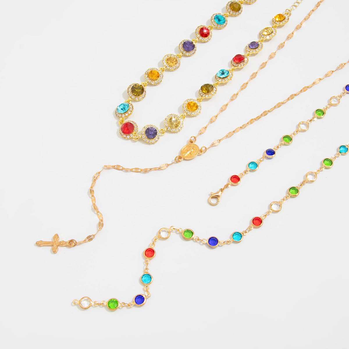 Bohemian-style round crystal layered necklace