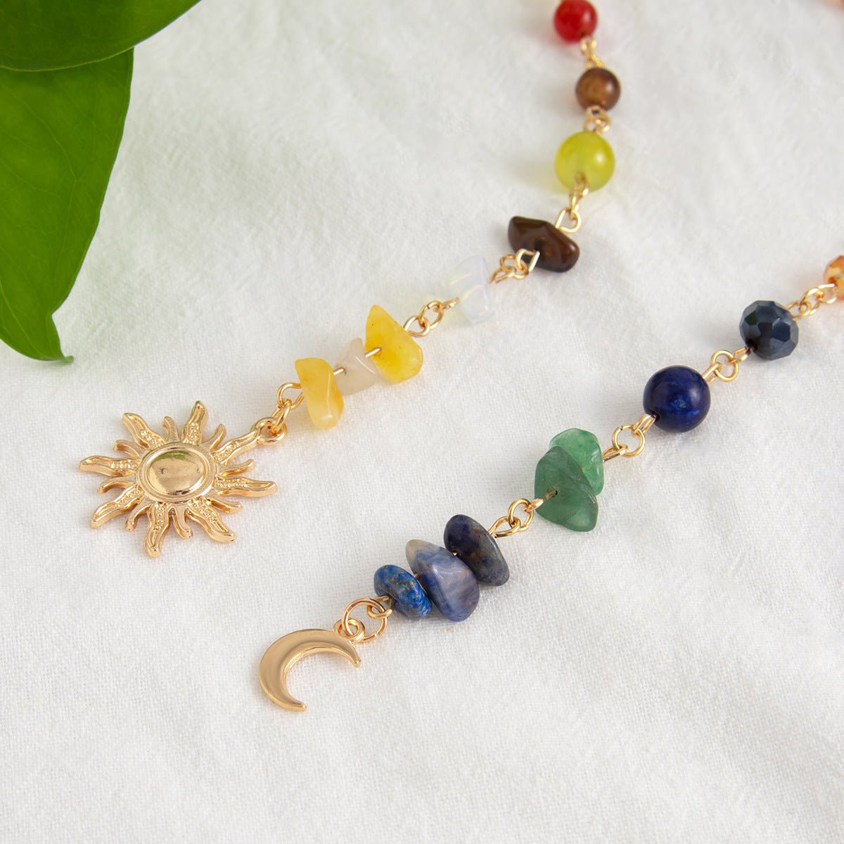 Sun and Moon Pendant Crystal Chip Beaded Hair Accessory Chain