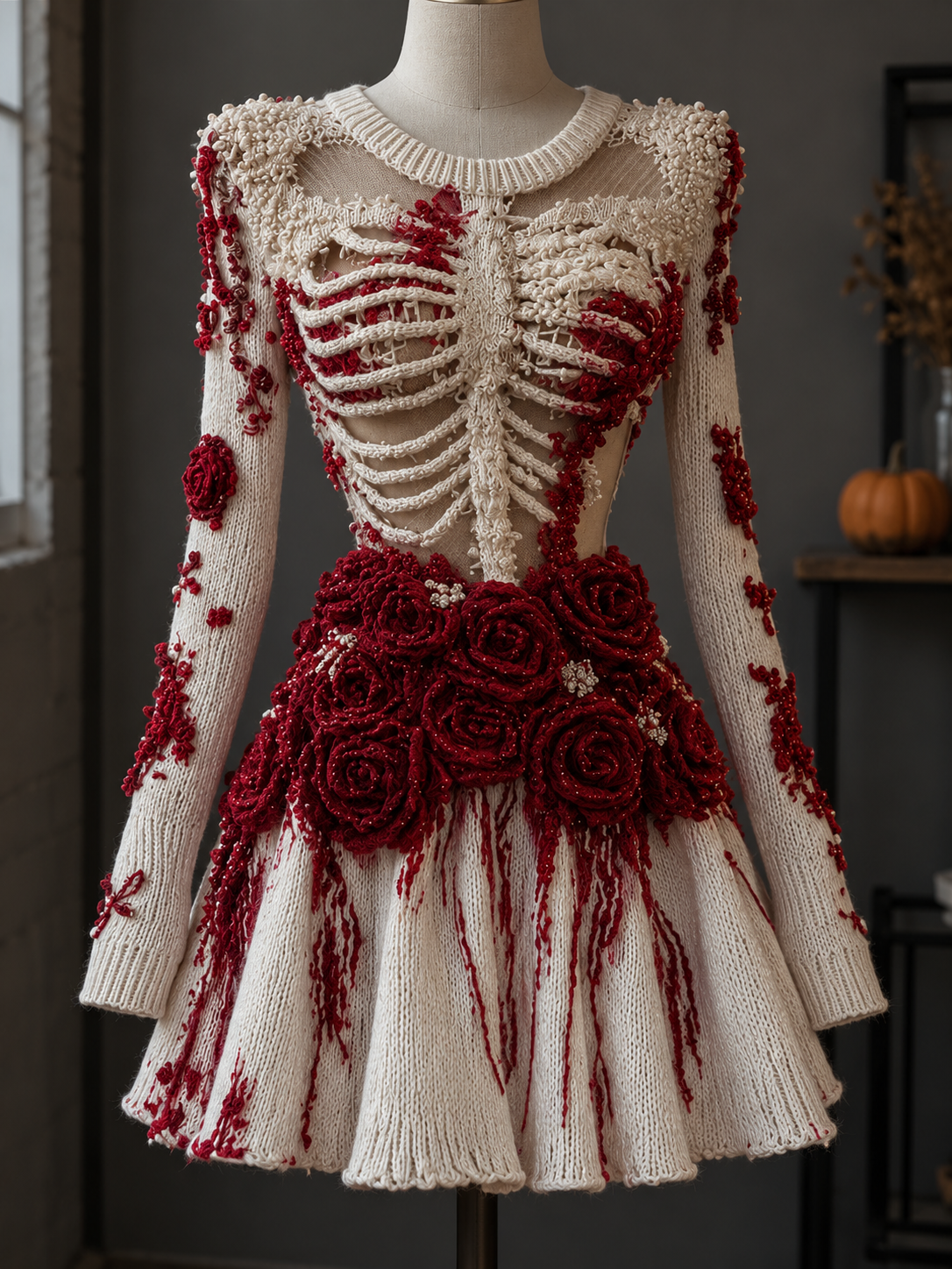 Women's Long Sleeve White Mini Dress | Halloween