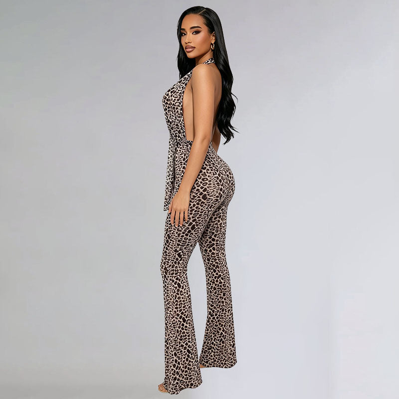 Leopard Print Halter Bodycon Jumpsuit