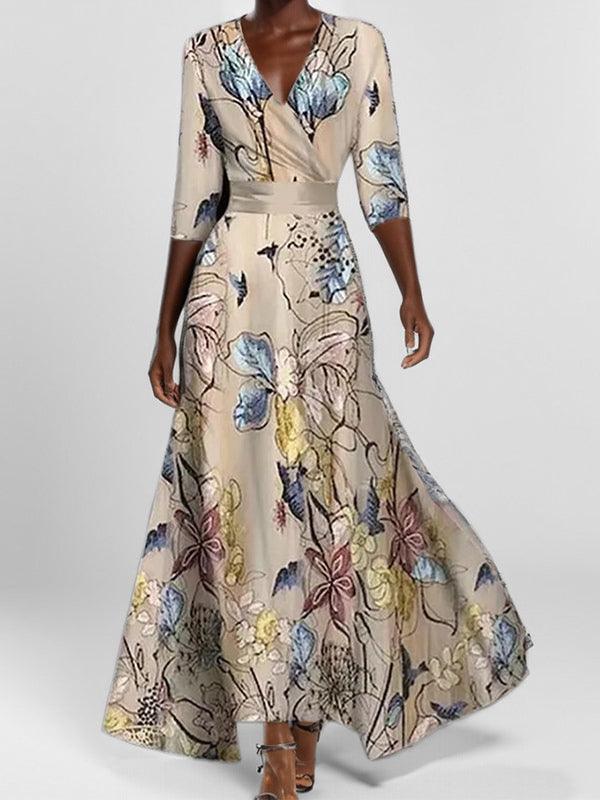 Elegant Mid Sleeve Maxi Dress