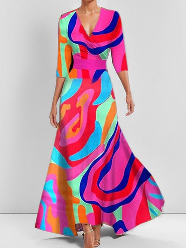 Elegant Mid Sleeve Maxi Dress