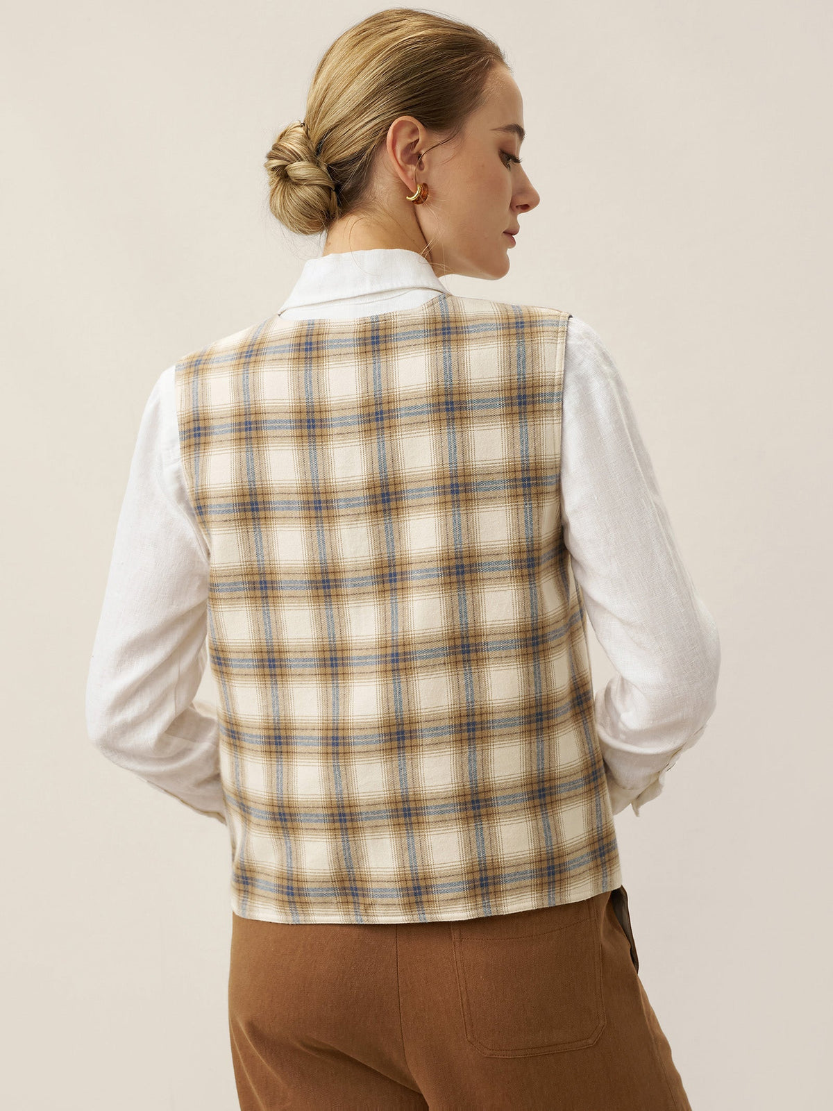 Linen Reversible Denim Texture Button Front Vest HARPER