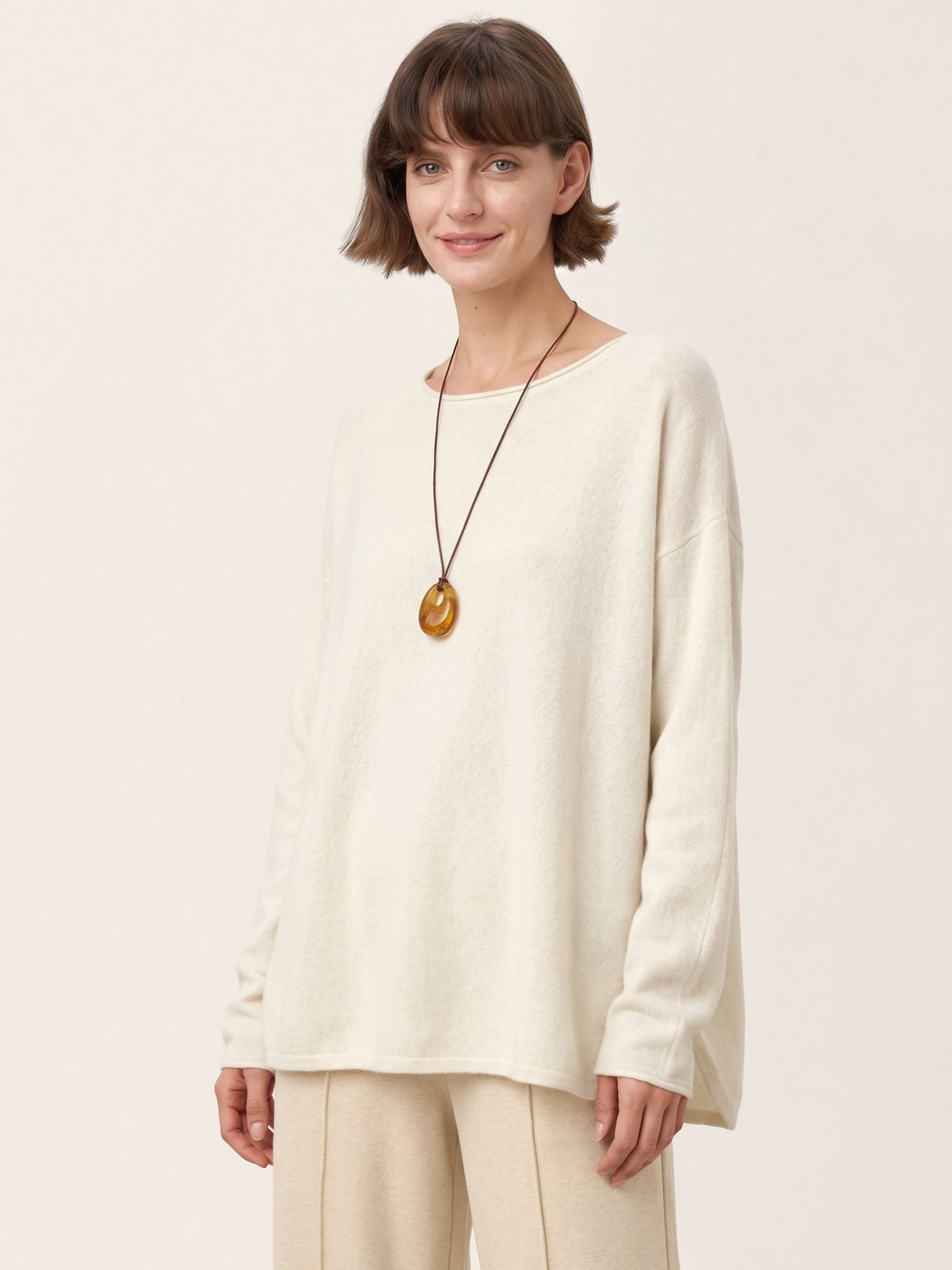 100% Mongolian Cashmere Hand-Finished Rolled Edge Knit Top AMARA