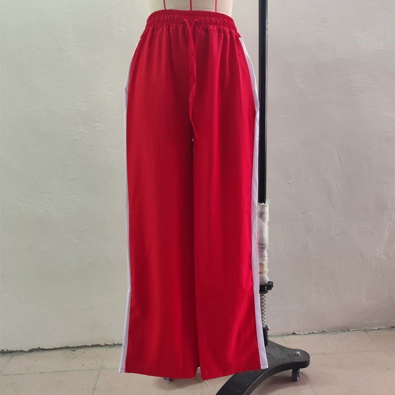 High-waisted leopard print side stripe wide-leg pants