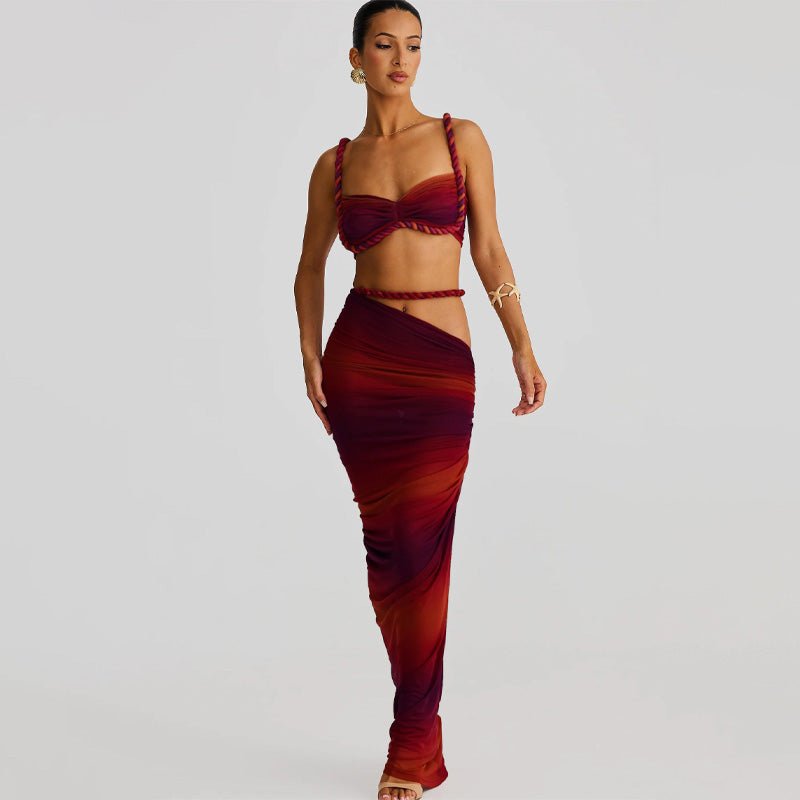 Backless Halter Crop Top and Bodycon Skirt Set