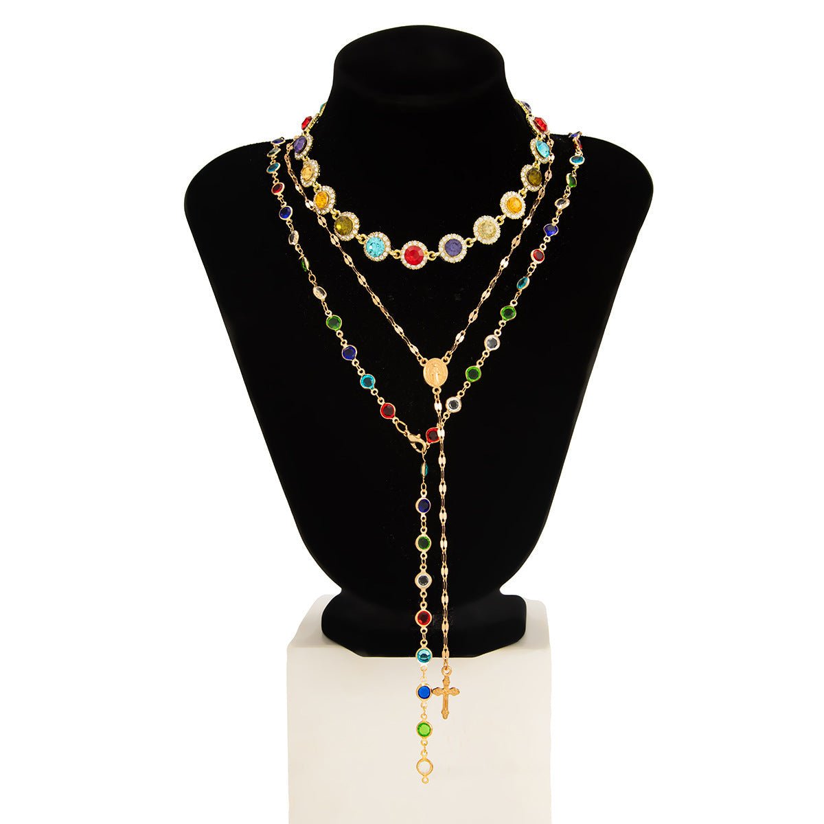 Bohemian-style round crystal layered necklace