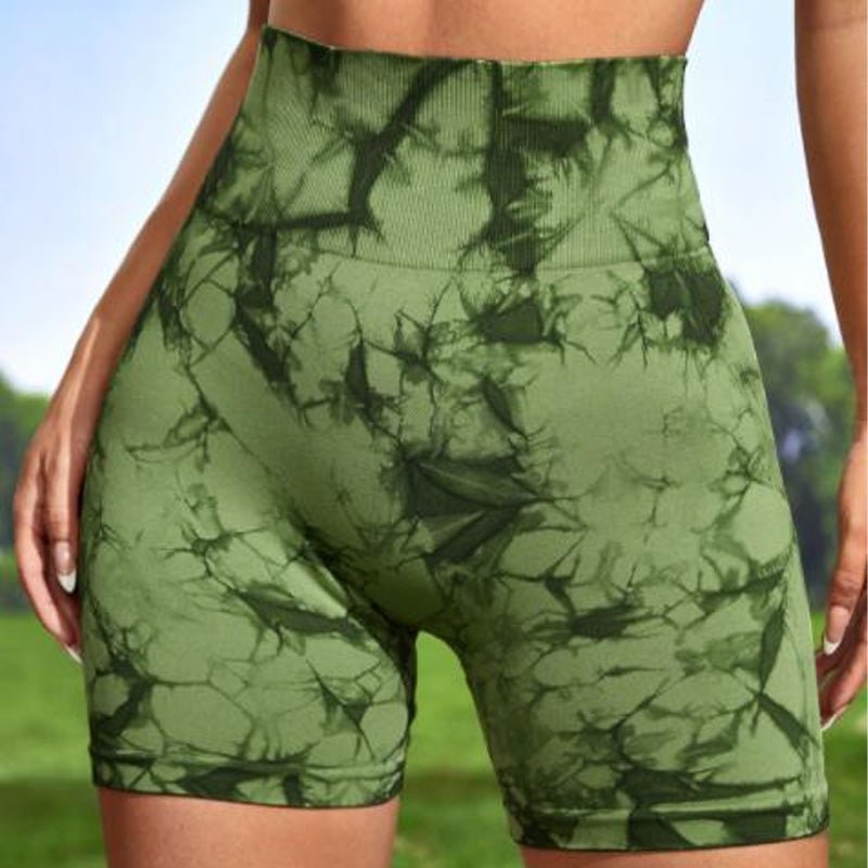 Seamless tie-dye high-waisted yoga shorts