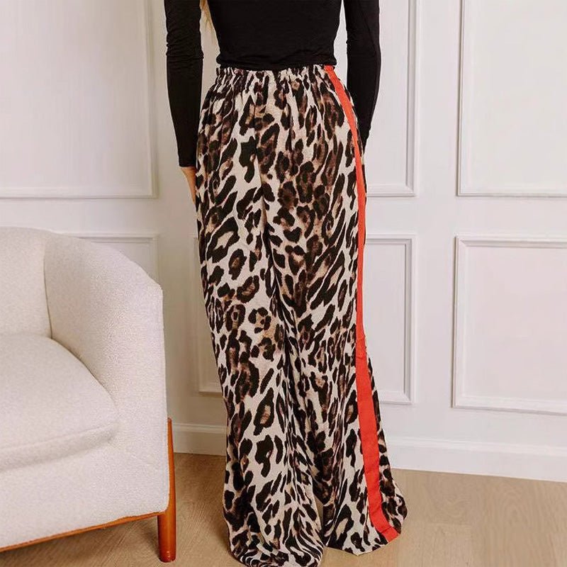 High-waisted leopard print side stripe wide-leg pants